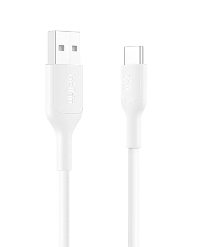 Belkin Eco Braided USB-A to USB-C Cable (3.3ft, 15W) - Soft, Flexible Fast-Charging Cable, Type C Charger Cord for iPhone 16 & 15 Series, Galaxy S25, Pixel 9, iPad Pro, & More - White (USB 2.0)