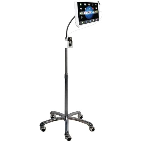 Gooseneck Floor Stand - CTA Heavy-Duty, Secure and Height-Adjustable Gooseneck Floor Stand for iPad 7th/ 8th/ 9th Gen 10.2, iPad Air, Surface Pro 4, & Other 7-13 Tablets, (PAD-SHFS) - Silver