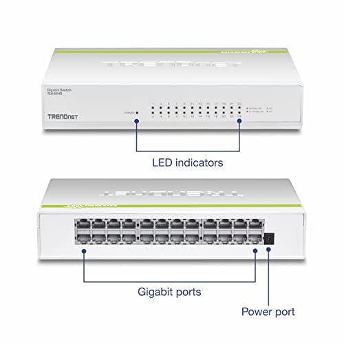 TRENDnet 24-Port Gigabit GREENnet Switch, QoS, 48 Gbps Switching Fabric, Fanless, Plug & Play, Half & Full Duplex, TEG-S24D Plastic 24-Port