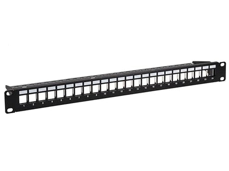 Monoprice 24-Port Blank Keystone Shielded Network Patch Panel, 1U, UL Listed, with Wire Support Bar (TAA), Black