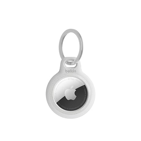 Belkin Apple AirTag Reflective Secure Holder With Key Ring - Apple AirTag Keychain - AirTag Holder - AirTag Keychain Accessories - Reflective & Scratch Resistant AirTag Case With Raised Edges - White Reflective Key Ring White