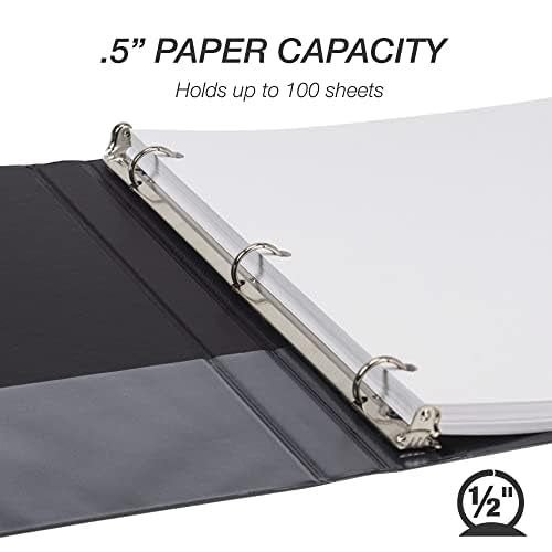 Samsill Economy 3 Ring View Binders, .5 Inch Round Ring, Customizable Clear View Cover, Black, Bulk Binders - 12 Pack .5-Inch 12-Pack Black