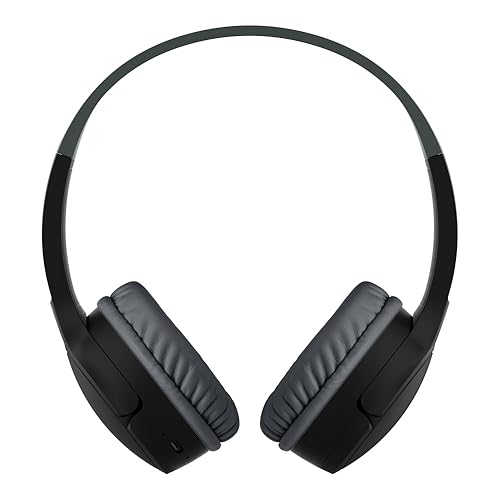 Belkin SoundForm Children's Mini Wireless Headphones with Built-in Microphone and Fun Sticker 30 Hours Playback - Study Holidays on Ear Headphones for iPhone, iPad, Galaxy, Black