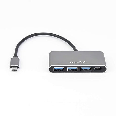 Rocstor Y10A200-A1 Premium USB C Hub - 4 Port USB-C to USB-A (3X) and USB-C (1x) - Bus Powered USB Hub - Port Expander - USB Type C External 4 USB Port(s), Aluminum Charcoal Grey