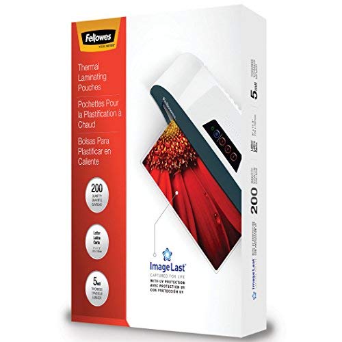 Fellowes 5245301 Thermal Laminating Pouches, ImageLast, Jam Free, Letter Size, 5 Mil, 200 Pack