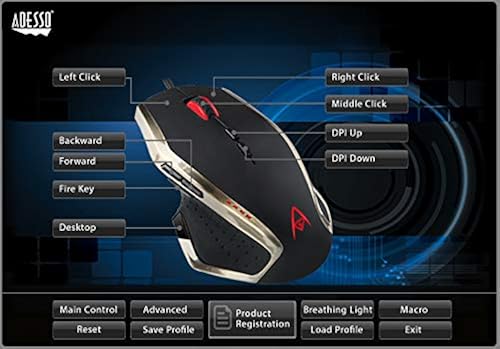 Adesso iMouse X3 Multi Color 9 Button Optical Ergonomic Gaming Mouse with 6 Foot USB Cable Wire and 7 Levels DPI Switch
