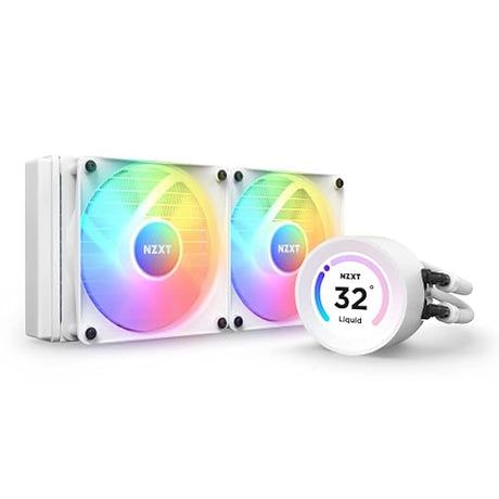 NZXT Kraken Elite 240 RGB - RL-KR24E-W1-240mm AIO CPU Liquid Cooler - Customizable 2.36" LCD Display for Images, Performance Metrics and More - High-Performance Pump - 2 x F120 RGB Core Fans - White White 240mm Radiator Kraken Elite RGB