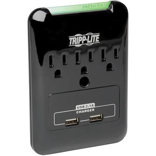 Tripp Lite Protect It! Surge Protector, 3 AC Outlets/2 USB Ports, 540 J, Black 7.00in. x 4.00in. x 2.70in.
