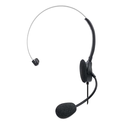 MANHATTAN USB Headset with Mic & 5 ft Cable - Cushion Mono/Single-Sided, On-Ear, in-line Volume Control, Adjustable Headband - for Desktop, Laptop, Computer, 179867