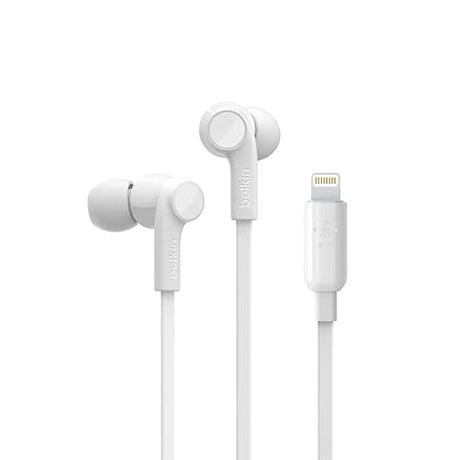 Belkin SoundForm Headphones - Wired In-Ear Earphones With Microphone- iPhone Headphones - Apple Headphones - Apple Wired Earbuds For iPhone, iPads & All Products With Lightning Connector (White) White Lightning