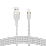 Belkin BoostCharge Pro Flex Braided USB Type A to Lightning Cable (3M/10FT), MFi Certified Charging Cable for iPhone 14, 13, 12, 11, Pro, Max, Mini, SE, iPad and More - White