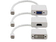 3PK Mini-DisplayPort 1.1 Male to DVI, HDMI, VGA Female White Adapters Which Comes in a Bundle for Resolution Up to 1920x1200 (WUXGA)
