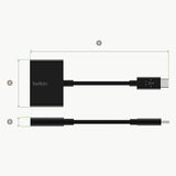 Belkin Rockstar 3.5mm Audio + USB-C Charge Adapter (USB-C Audio Adapter for Note10, Pixel 3, Pixel 3XL, Ipad Pro and More) 3.5mm Audio + Charge