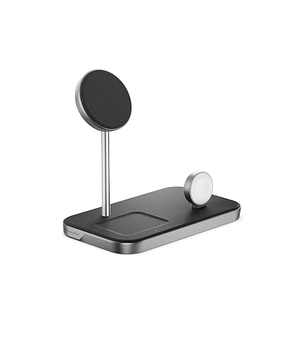 ALOGIC MagSpeed 3-in-1 Wireless Charging Station, MagSafe Compatible for iPhone 15/14/13/12 Series, Wireless Charging Enabled AirPods Case & All Apple Watch Models, LED Indicator, Certified Safe.