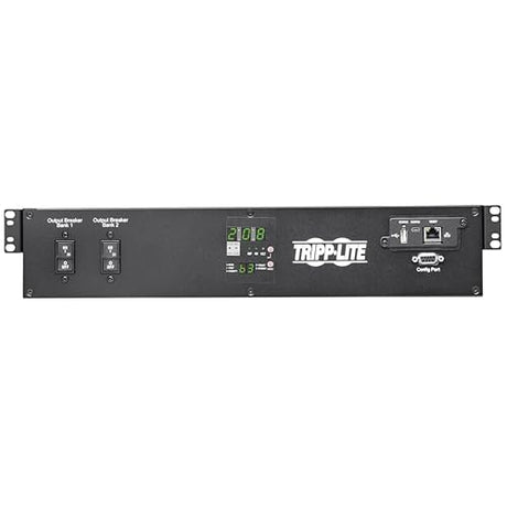 Tripp Lite 5.8kW PDU Single-Phase Monitored 240V w/ ATS Auto-Transfer Switch - 16 C13, 2 C19 & 1 L6-30R Outlets, Dual L6-30P Input Plugs, 2U Rack Mount, TAA Compliant, 2-Year Warranty (PDUMNH30HVAT2)