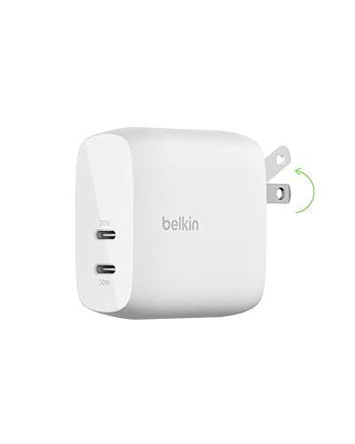 Belkin Dual USB C Charger Block 60W w/PPS Super Fast Charging - Samsung Galaxy S25, Apple iPhone 17, Air, Pro, Pro Max, iPad, AirPods, Apple Watch, Google Pixel, Nintendo Switch 2 - White