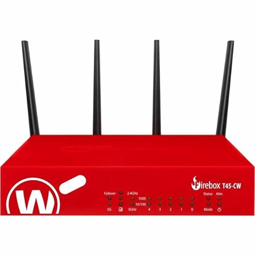 Watchguard Technologies - WGT49033-US - WatchGuard Firebox T45-CW Network Security/Firewall Appliance - Intrusion Prevention - 5 Port - 1000Base-T - Gigabit Ethernet - 504.32 MB/s Firewall Throughput