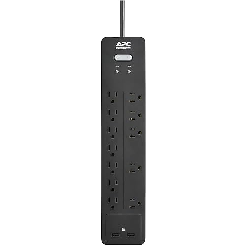 APC PH12U2 12-Outlet Surge Protector Power Strip with USB Charging Ports, 2160 Joules, Surge Arrest Home/Office, Black 12 Outlet OL + USB Charging