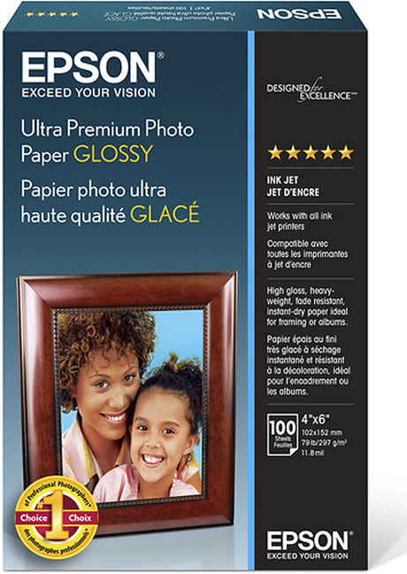 Epson Ultra Premium Photo Paper Glossy, 4 X 6, 100 Sheets