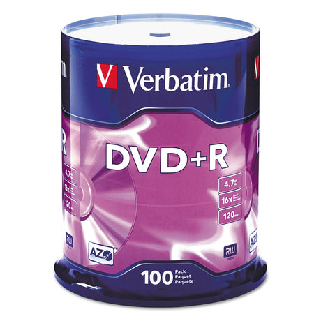 Verbatim AZO DVD+R 4.7GB 16X With Branded Surface - 100pk Spindle - 2 Hour Maximum Recording Time