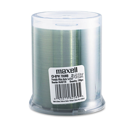 Maxell CD-R Discs, 700MB/80 Min, 48x, Spindle, Printable Matte White