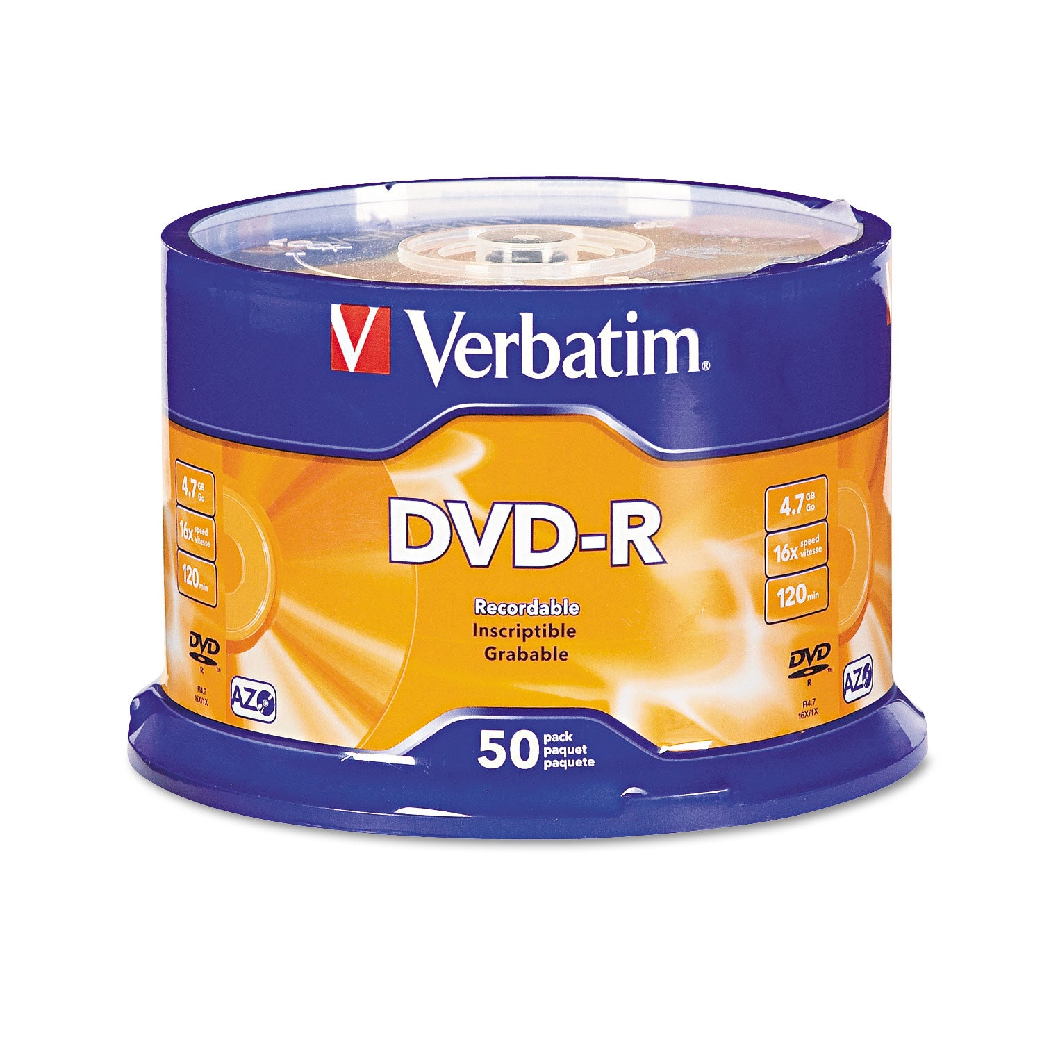 Verbatim AZO DVD-R 4.7GB 16X With Branded Surface - 50pk Spindle