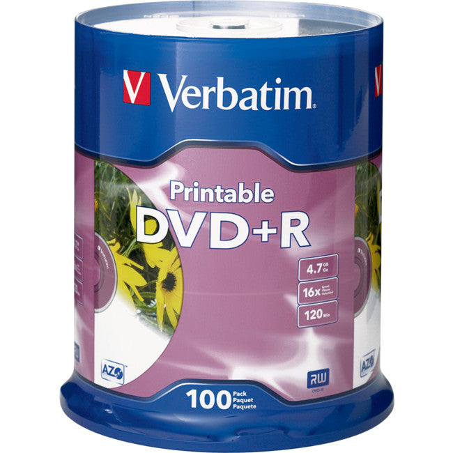 Verbatim Corporation 100pk Dvd+r 16x 4.7gb White Inkjet Printable Spindle