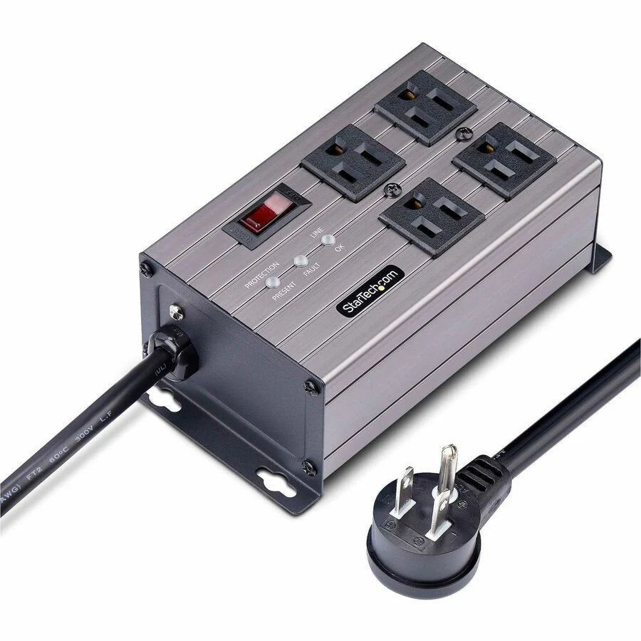 StarTech.com 4-Outlet Industrial Power Strip 125V/15A, EMI/RFI Isolation, Mountable PDU, 8ft/2.4m Power Cord, NEMA 5-15P/R