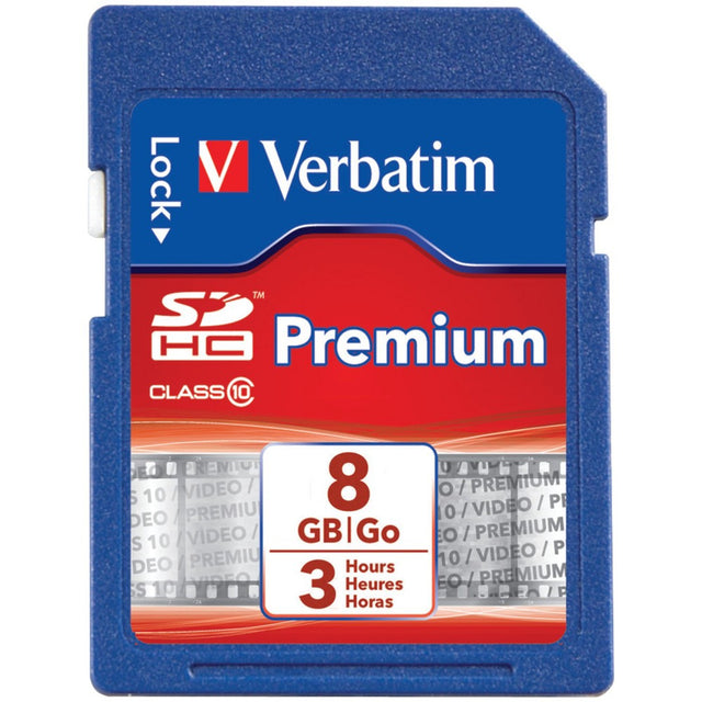 Verbatim 8gb Premium Sdhc Memory Card, Uhs-1 V10 U1 Class 10, Up To 70mb/s Read Speed