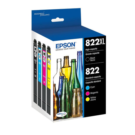 Epson T822, Color Standard-Capacity And Black High Capacity Ink Cartridges, C/M/Y/XL-K 4-Pack T822XL-BCS