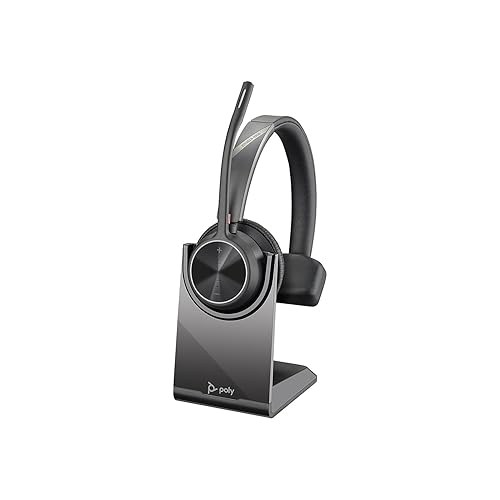 Poly (Plantronics + Polycom) Voyager 4310 UC Wireless Headset Charge Stand (Plantronics) - Single-Ear w/Mic Connect to PC/Mac via USB-A Bluetooth Adapter, Works with Teams, Zoom &More, Black Headset + Charge Stand