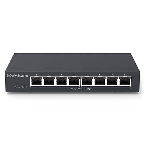 EnGenius ECS208L 8-Port 2.5G Multi-Gigabit Layer 2 Network Switch – Cloud or On-Premise Managed, Cat5e Compatible, High-Speed Ethernet for Business, Servers, Workstations & Wi-Fi Access Points