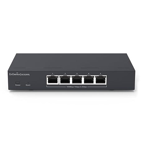 EnGenius ECS205L 5-Port 2.5G Multi-Gigabit Layer 2 Switch – Cloud or On-Premise Managed, Cat5e Compatible, High-Speed Ethernet for Business, Workstations, Servers, and Wi-Fi Access Points