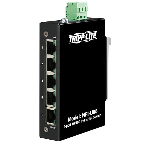 Tripp Lite Industrial 5 Port Ethernet Network Switch 10/100 Mbps -40° to 167°F Temperature Range Unmanaged Splitter TAA Compliant DIN Mount (NFI-U05)