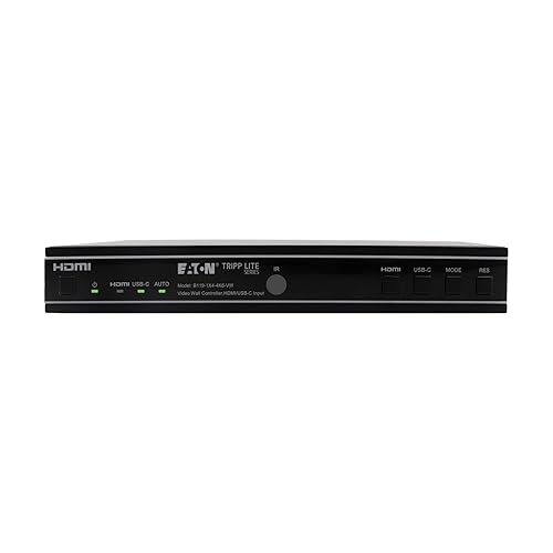 Tripp Lite 4K HDMI Video Wall Controller, TV Wall Display Processor, 1 HDMI or USB-C Input, 4 HDMI Outputs, 1x2, 1x3, 1x4, 2x2 and More, 4K@60Hz, No Software Needed, 3-Year Warranty (B119-1X4-4K6-VW)