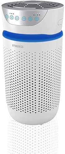 HoMedics TotalClean Tower Air Purifier HEPA Filter 4-in-1 Purifying with Ionizer, Carbon Odor Filter for Small Rooms, Home Office, White