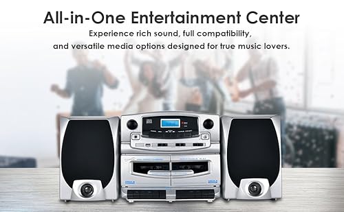 Supersonic SC-2121BT Bluetooth Entertainment Audio System, Bluetooth 5.0, op Loading MP3/CD Player, AM/FM Radio, USB Input, Double Cassette Recorder, High-Performance Detachable Speakers, AC/DC
