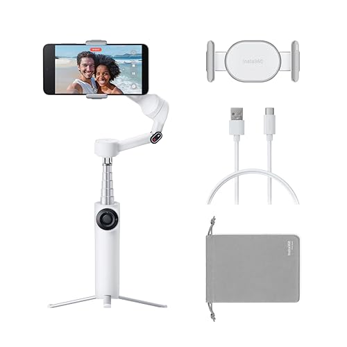 Insta360 Flow 2 White Gimbal Stabilizer for Smartphone - Foldable AI Phone Gimbal, AI&Multi-Person Tracking, Built-in Tripod/Selfie Stick, Remote Control, iPhone/Android Phone Stabilizer, Travel&Vlog Summit White