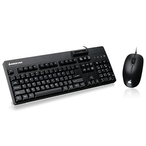 IOGEAR 104-Key Keyboard with Built-in Common Access Card Reader & 3-Button Mouse Combo, TAA Compliant