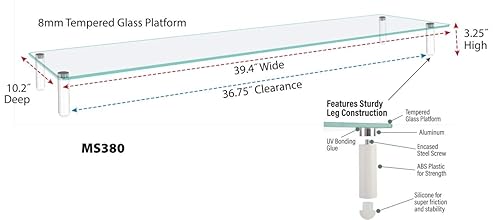 Kantek Extra-Wide Glass Monitor Riser, 3.25 X 10.2 X 39.4, Clear (MS380) Extra Wide Double Monitor Stand