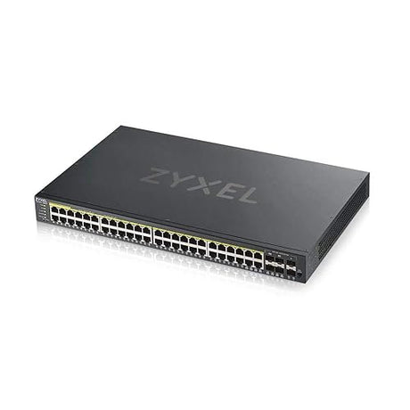 Zyxel 48-Port High Powered Gigabit Ethernet PoE+ Hybrid Cloud Smart Managed Switch (44x RJ-45 + 4X RJ-45/SFP Ports | 375W 802.3at 802.3af | Metal | Limited Lifetime (GS1920-48HPv2) 48 Ports Cloud Ready (375W)