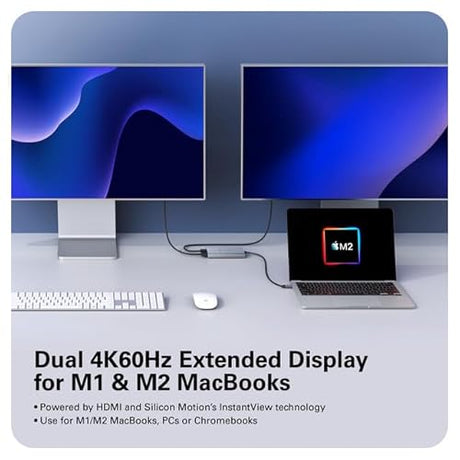 Targus 4K Dual HDMI USB C Hub M1 MacBook 3in1: HDMI 4K 60Hz, HDMI 4K 30Hz, USB-C PD 100W for MacBook Pro/Air(M1 & Intel-Powered), Windows PC, Chromebook