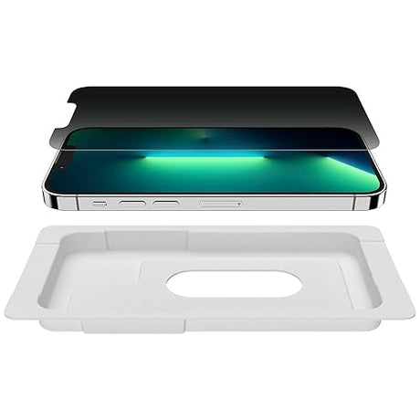 Belkin Privacy Tempered Glass Screen Protector for iPhone 13 and 13 Pro, Treated Surface with Anti-Fingerprint Coating and Bubble Free Application with Included Easy Align Tray iPhone 14 / 13 / 13 Pro Privacy TemperedGlass