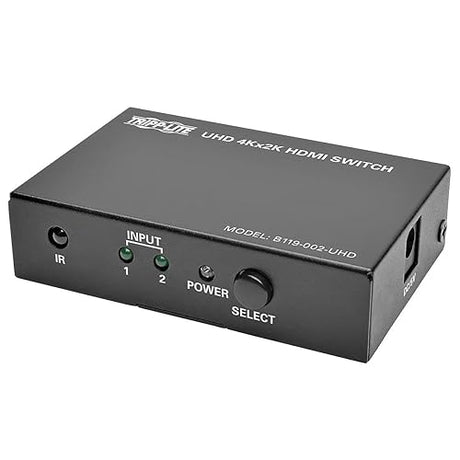 Tripp Lite 2-Port HDMI Switch for Video and Audio, 4K x 2K UHD at 60 Hz (HDMI F/2xF) with Remote Control, Black 2-Port UHD