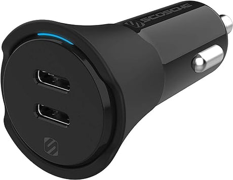 Scosche CPDCC40 PowerVolt 40-Watt Certified USB Type-C Fast Car Charger Power Delivery 3.0 for Standard USB-C Devices, Dual USB-C Charger Dual USB-C 40W