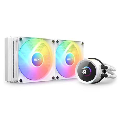 NZXT Kraken 240 RGB - 240mm AIO CPU Liquid Cooler - Customizable 1.54"" Square LCD Display for Images, Performance Metrics - High-Performance Pump - 2 x F120 RGB Core Fans - White Kraken RGB 2023 240mm Radiator White