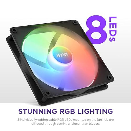 NZXT F140 RGB Core - 140mm Hub-Mounted RGB Fan - 8 Individually-Addressable LEDs - Semi-Translucent Blades - High Static Pressure & Airflow - Quiet Operation - PWM Control - CAM Software - Black