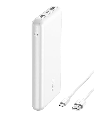 Belkin BoostCharge USB-C Portable Charger 20k Power Bank w/ 1 USB-C Port and 2 USB-A Ports with USB-C to USB-A Cable for iPhone 16, 16 Plus, 16 Pro, 16 Pro Max, Samsung Galaxy S24, & More - Silver