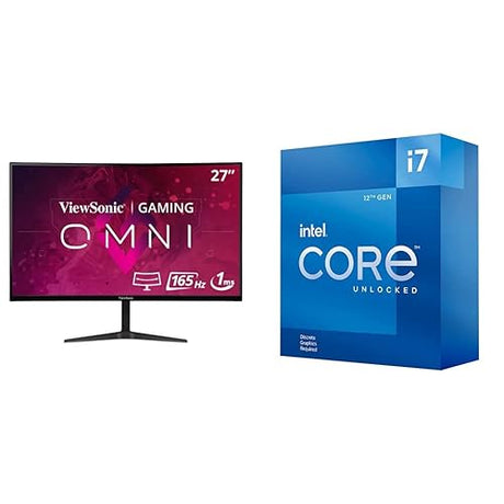 ViewSonic Omni VX2718-2KPC-MHD 27 Inch Curved 1440p 1ms 165Hz Gaming Monitor with Adaptive Sync & Intel Core i7-12700KF Desktop Processor 12 (8P+4E) Cores up to 5.0 GHz Unlocked  LGA1700 600 Series