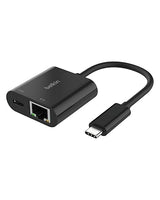 Belkin Connect USB-C to Ethernet + Charge Adapter 100W w/Gigabit Ethernet Port and USB-C Port - 10/100/1000 Mbps for Fast Internet Connection - Compatible with iPhone 15, Samsung Galaxy S24, & More